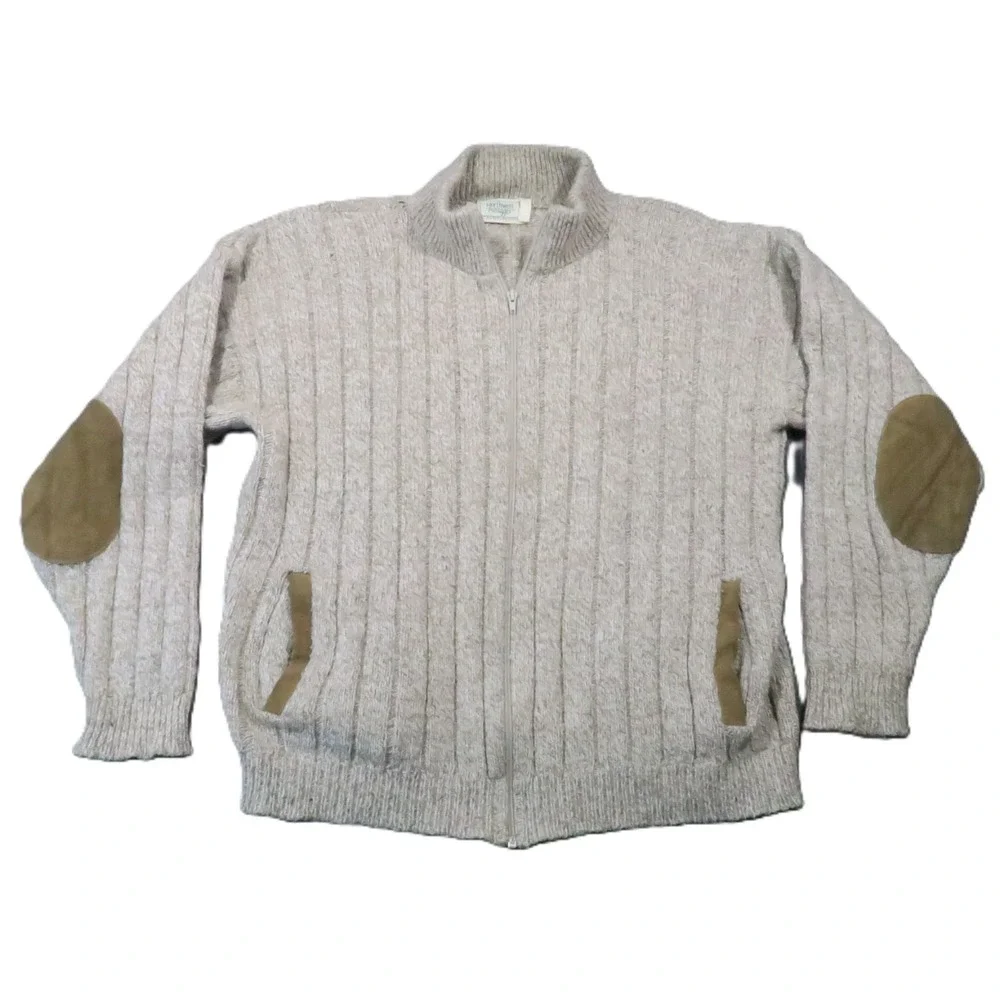 Northwest Passages Sweater Jacket M‎ Beige Elbow Patch Cabincore Vintage 90s